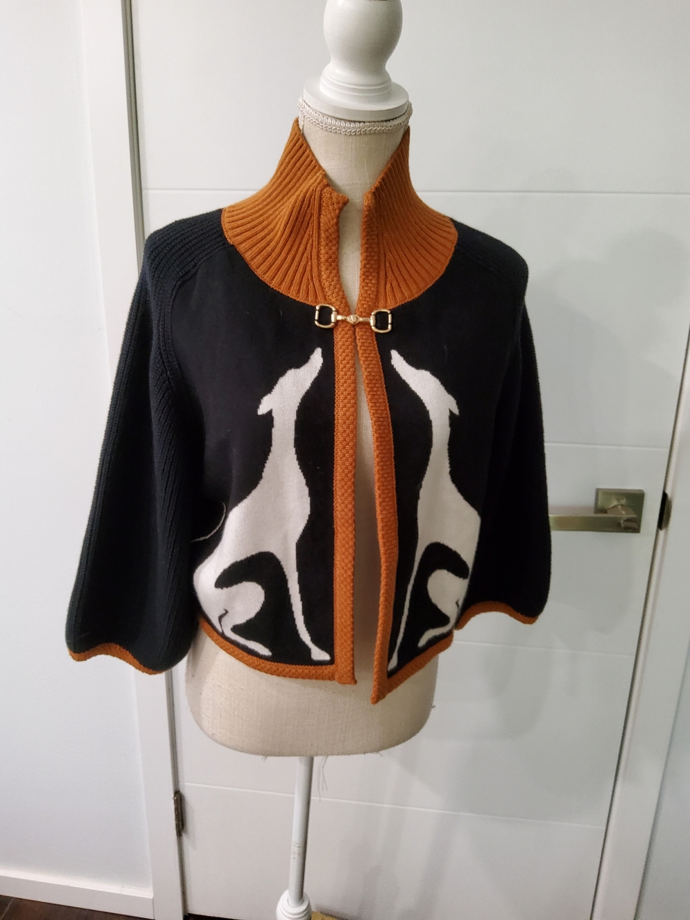 Black & Brown Dog-Intarsia Knit Cardigan Sweater - Picture 3 of 13